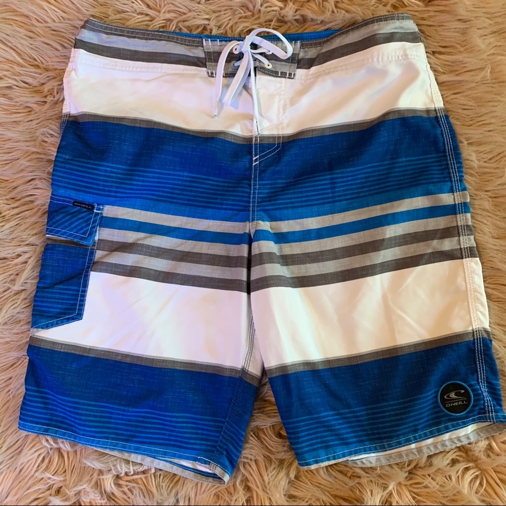 O’Neill Blue Stripes Men’s Swim Trunks size 34